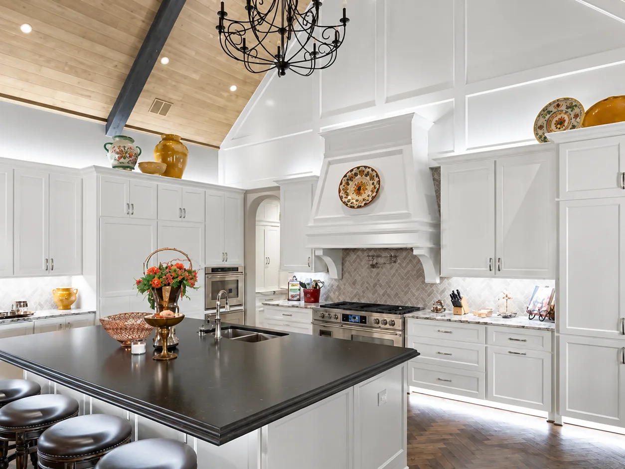 The same kitchen after trimless tunable-white lighting and lit millwork