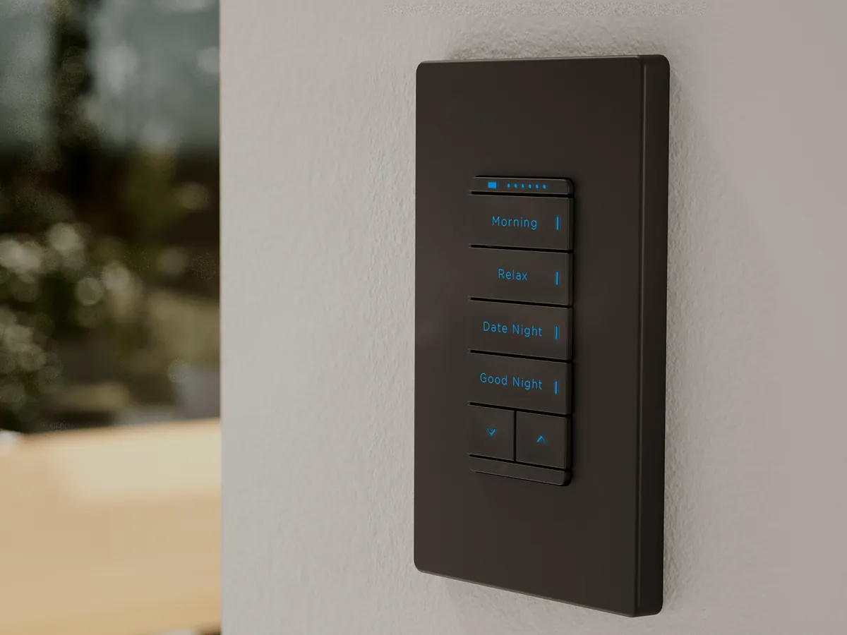 Savant Metro keypad with engraved scene buttons on a wall